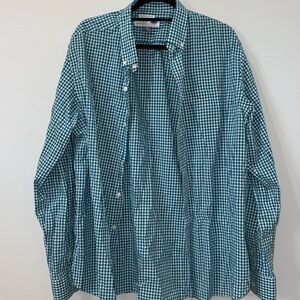 Old Navy green blue plaid button-down